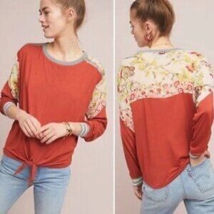 Anthropologie Tiny Burnt Orange Butterfly Blouse Size Medium Tie Front